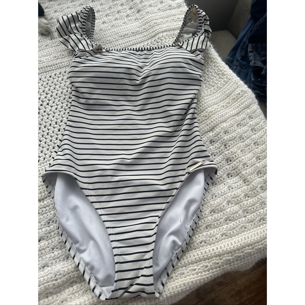 Vince Camuto Size 4 Bathing Suit White With Black Stripes Padded